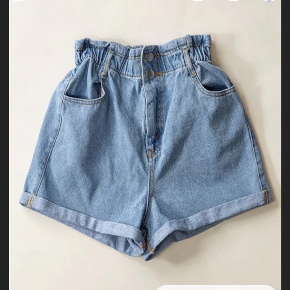 High Waist Paperbag Denim Shorts * Elastic Waistband *
